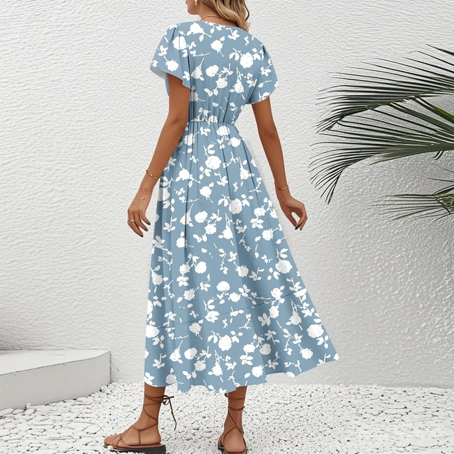 Floral Wrap Dresses for Women 2025 Elegant Classy Summer Sexy Flowy Deep V Neck Tie Waist Midi Dress Ruffle Hem