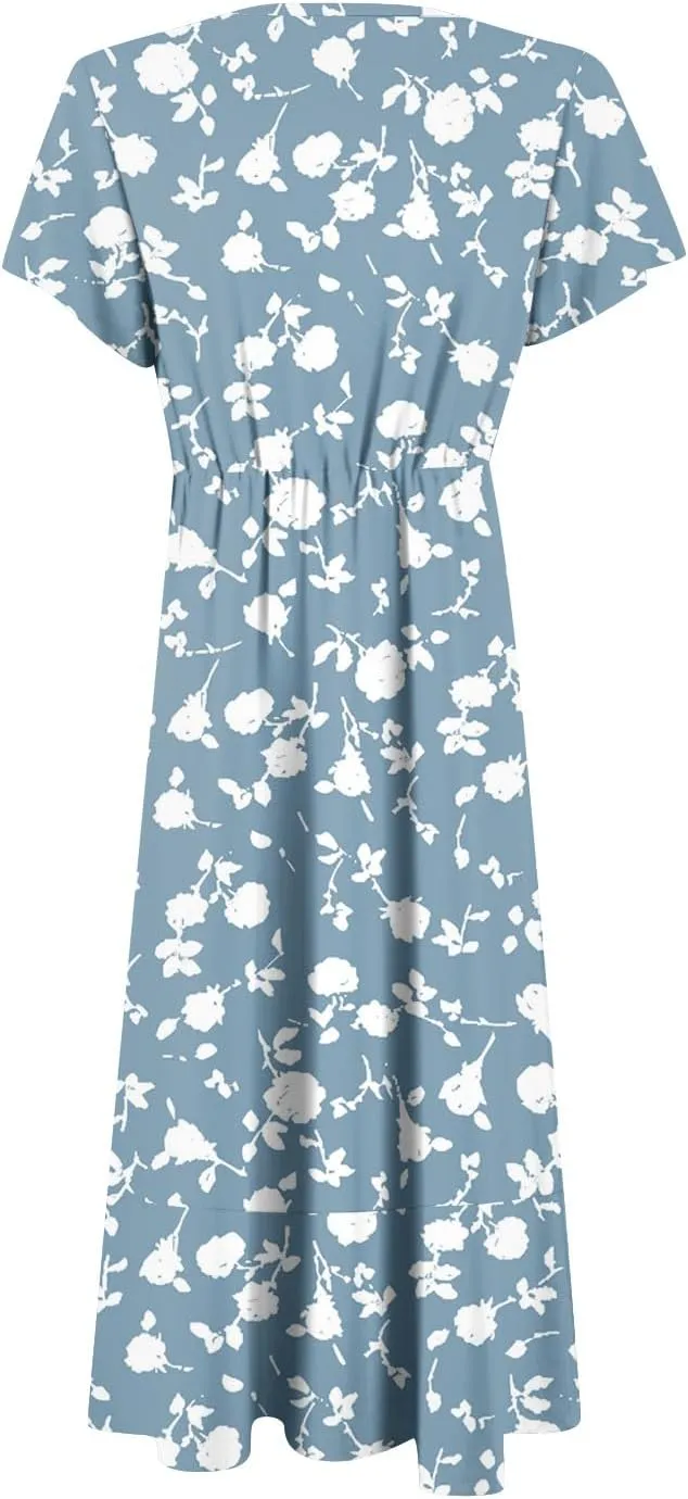 Floral Wrap Dresses for Women 2025 Elegant Classy Summer Sexy Flowy Deep V Neck Tie Waist Midi Dress Ruffle Hem