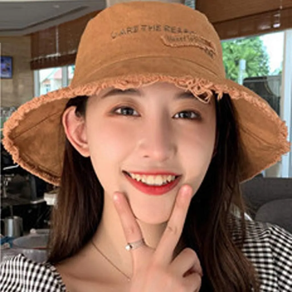 Frayed Bucket Hat for Women Men Trendy Cotton Fishing Cap Floppy Wide Brim Boonie Hat Summer Travel Beach Sun Hat