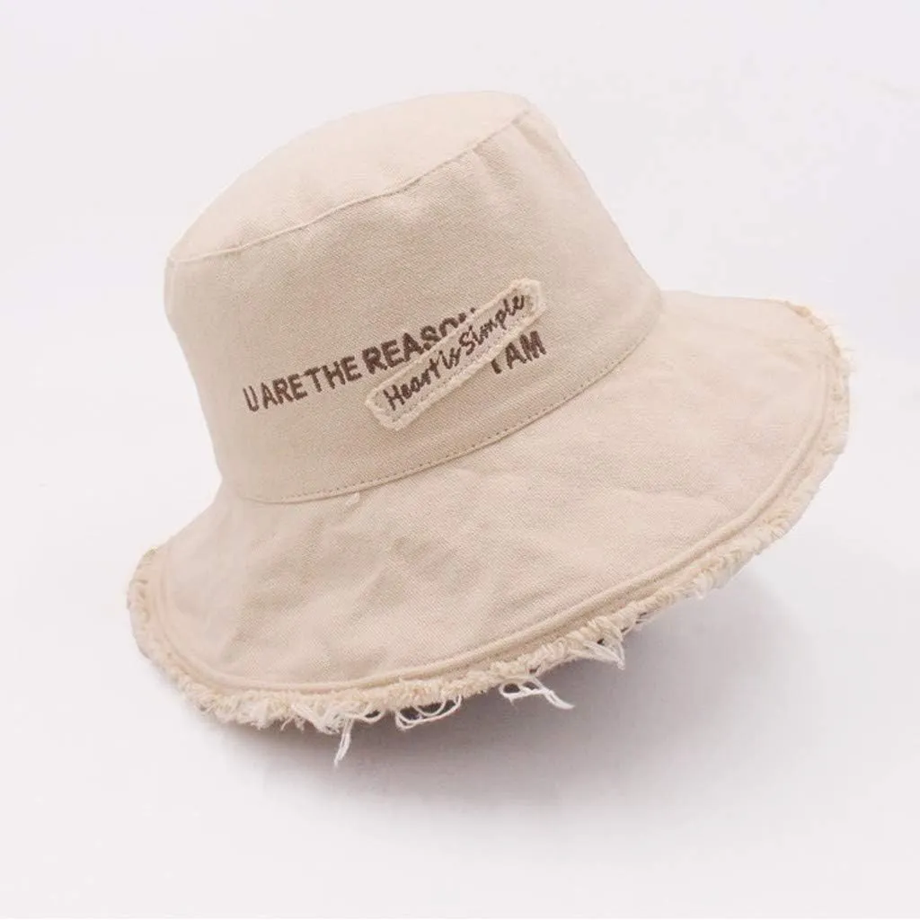 Frayed Bucket Hat for Women Men Trendy Cotton Fishing Cap Floppy Wide Brim Boonie Hat Summer Travel Beach Sun Hat