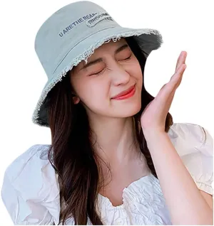 Frayed Bucket Hat for Women Men Trendy Cotton Fishing Cap Floppy Wide Brim Boonie Hat Summer Travel Beach Sun Hat