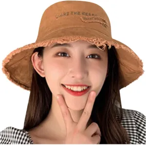 Frayed Bucket Hat for Women Men Trendy Cotton Fishing Cap Floppy Wide Brim Boonie Hat Summer Travel Beach Sun Hat