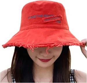Frayed Bucket Hat for Women Men Trendy Cotton Fishing Cap Floppy Wide Brim Boonie Hat Summer Travel Beach Sun Hat
