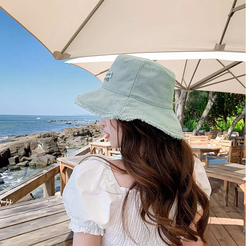 Frayed Bucket Hat for Women Men Trendy Cotton Fishing Cap Floppy Wide Brim Boonie Hat Summer Travel Beach Sun Hat