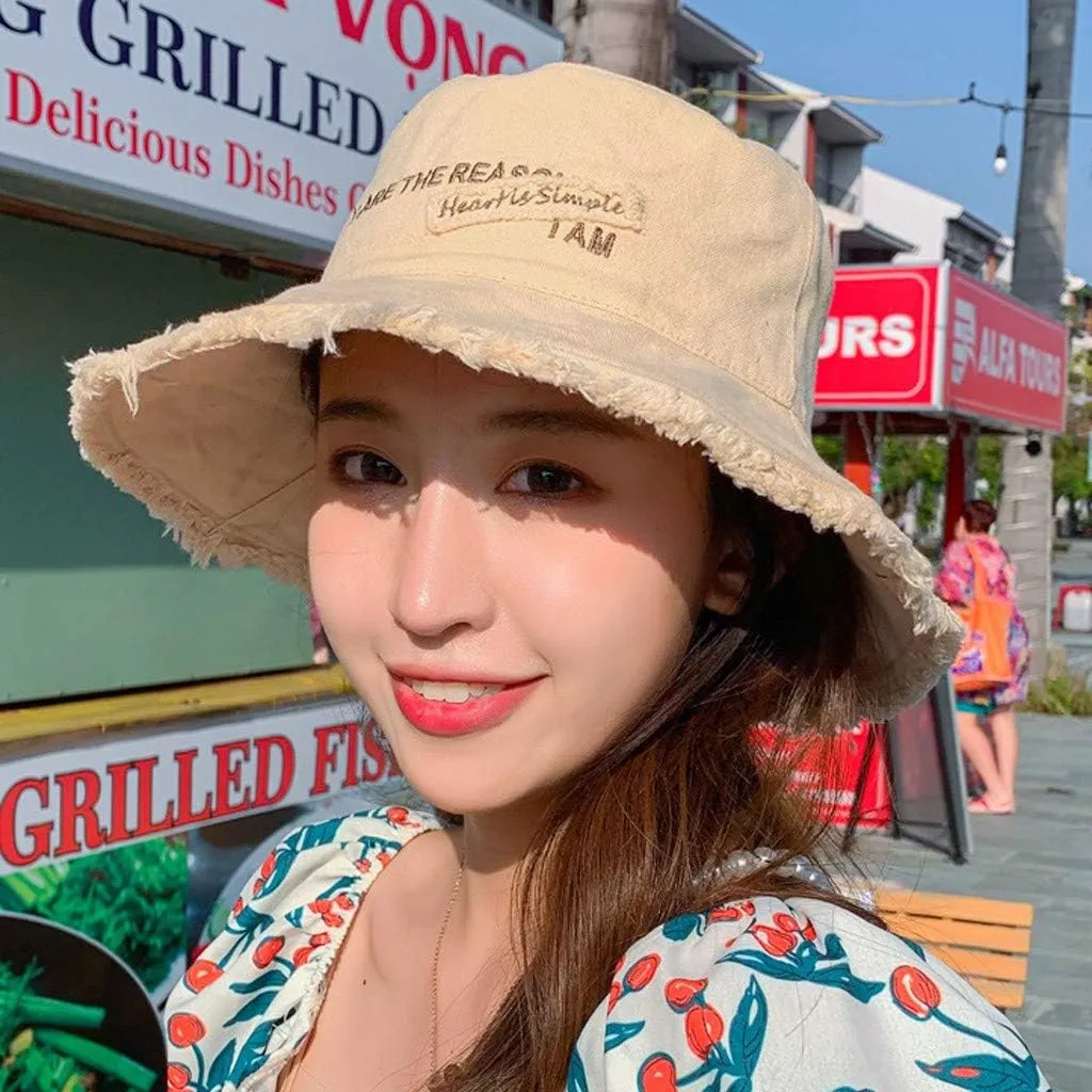 Frayed Bucket Hat for Women Men Trendy Cotton Fishing Cap Floppy Wide Brim Boonie Hat Summer Travel Beach Sun Hat