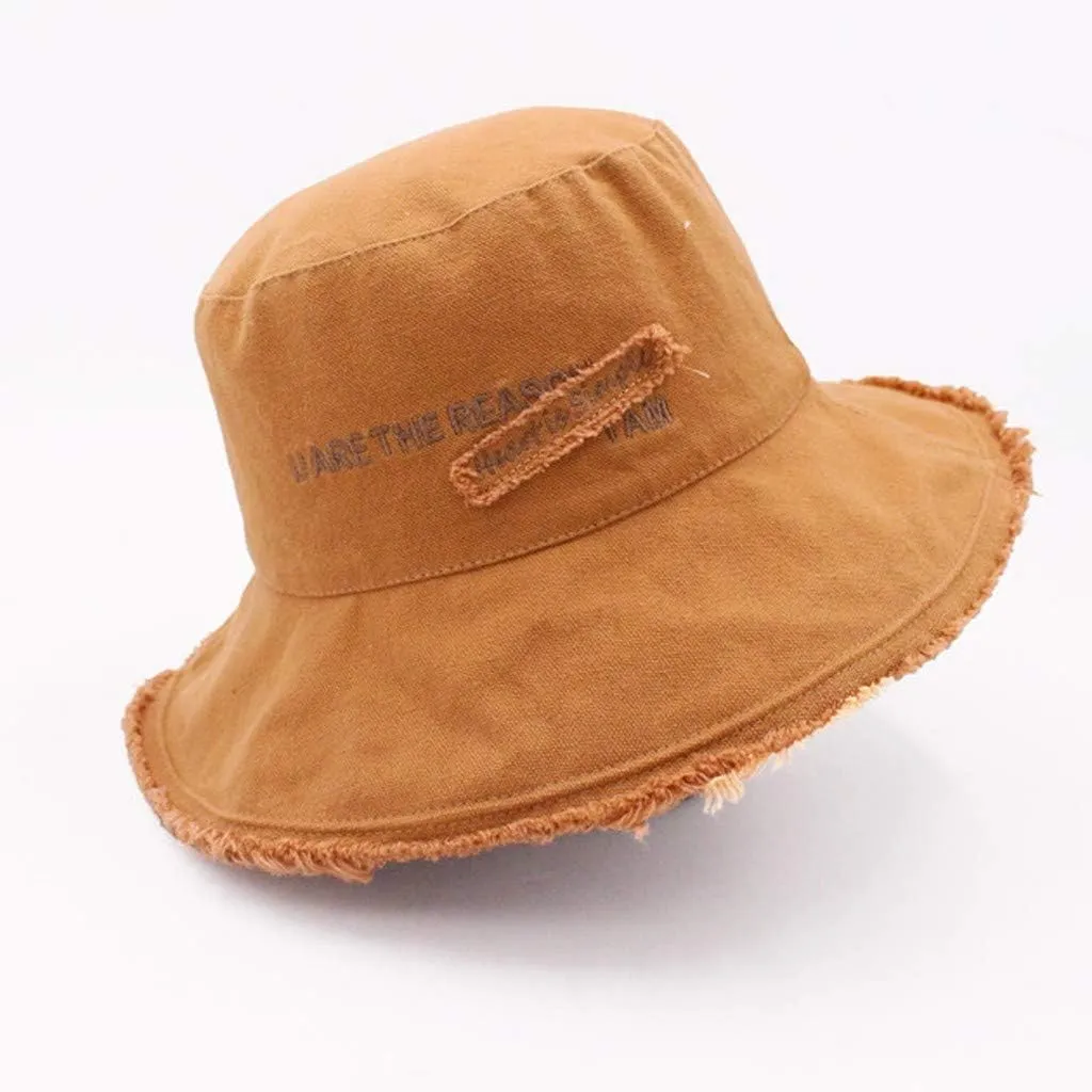 Frayed Bucket Hat for Women Men Trendy Cotton Fishing Cap Floppy Wide Brim Boonie Hat Summer Travel Beach Sun Hat