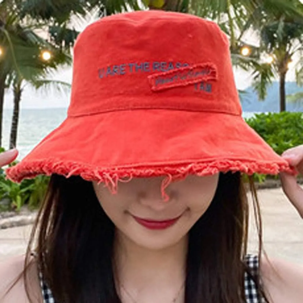 Frayed Bucket Hat for Women Men Trendy Cotton Fishing Cap Floppy Wide Brim Boonie Hat Summer Travel Beach Sun Hat