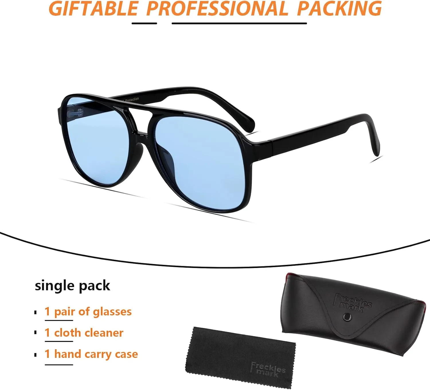 Freckles Mark Vintage Retro 70s Sunglasses for Women Men Classic Large Square Aviator Trendy Glasses