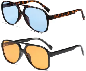 Freckles Mark Vintage Retro 70s Sunglasses for Women Men Classic Large Square Aviator Trendy Glasses