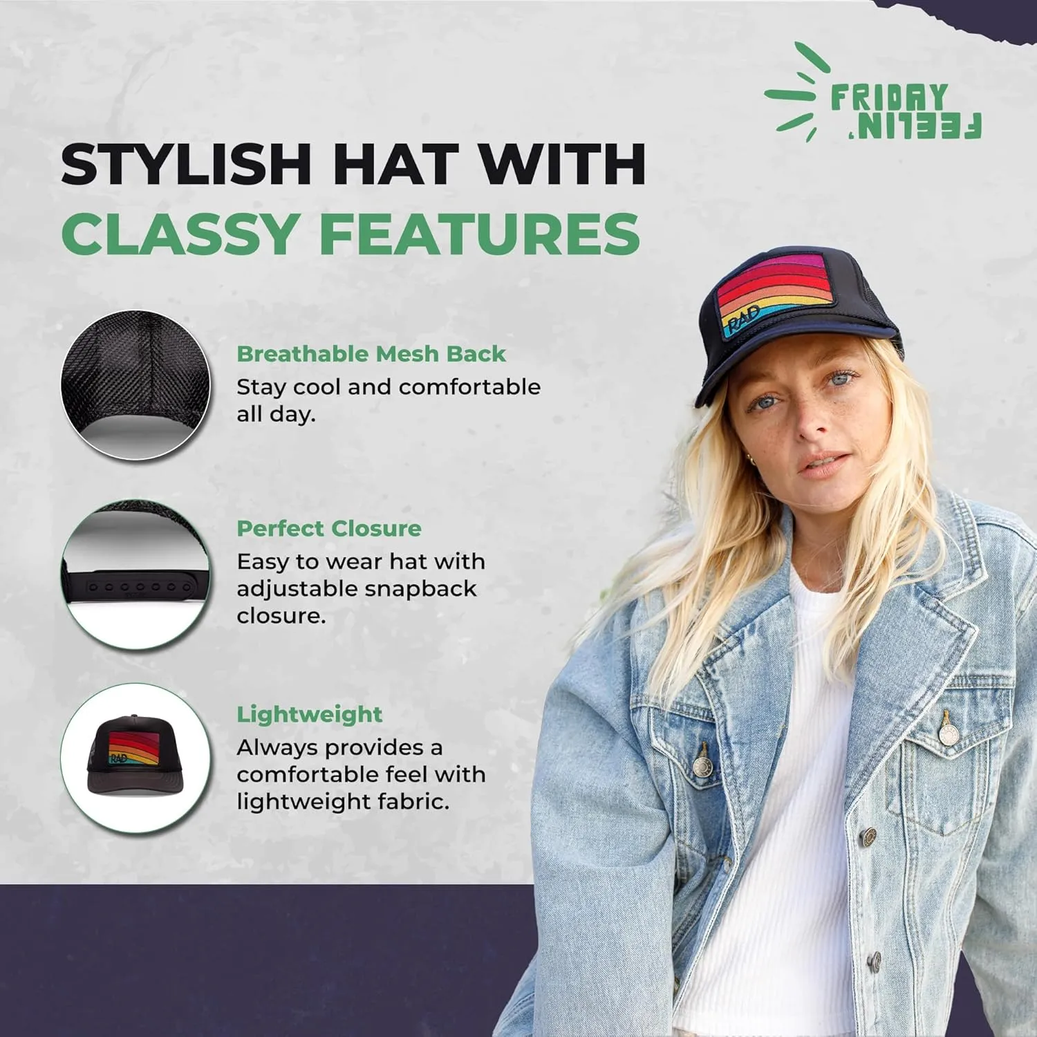 Friday Feelin' Trucker Hat Women Men Baseball Caps Baseball Hats Womens USA Trucker Hats Fitted Summer Cap Trendy - One Size