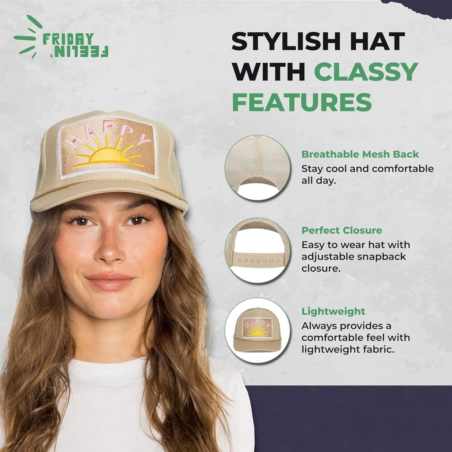 Friday Feelin' Trucker Hat Women Men Baseball Caps Baseball Hats Womens USA Trucker Hats Fitted Summer Cap Trendy - One Size