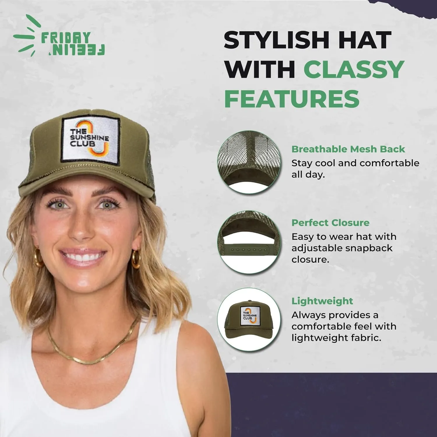 Friday Feelin' Trucker Hat Women Men Baseball Caps Baseball Hats Womens USA Trucker Hats Fitted Summer Cap Trendy - One Size