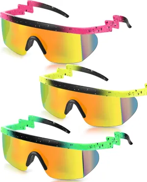 Frienda 3 Pairs Retro Semi Rimless Sunglasses 80s 90s Zigzag Sunglasses Colored Transparent Lens Glasses for Men Women