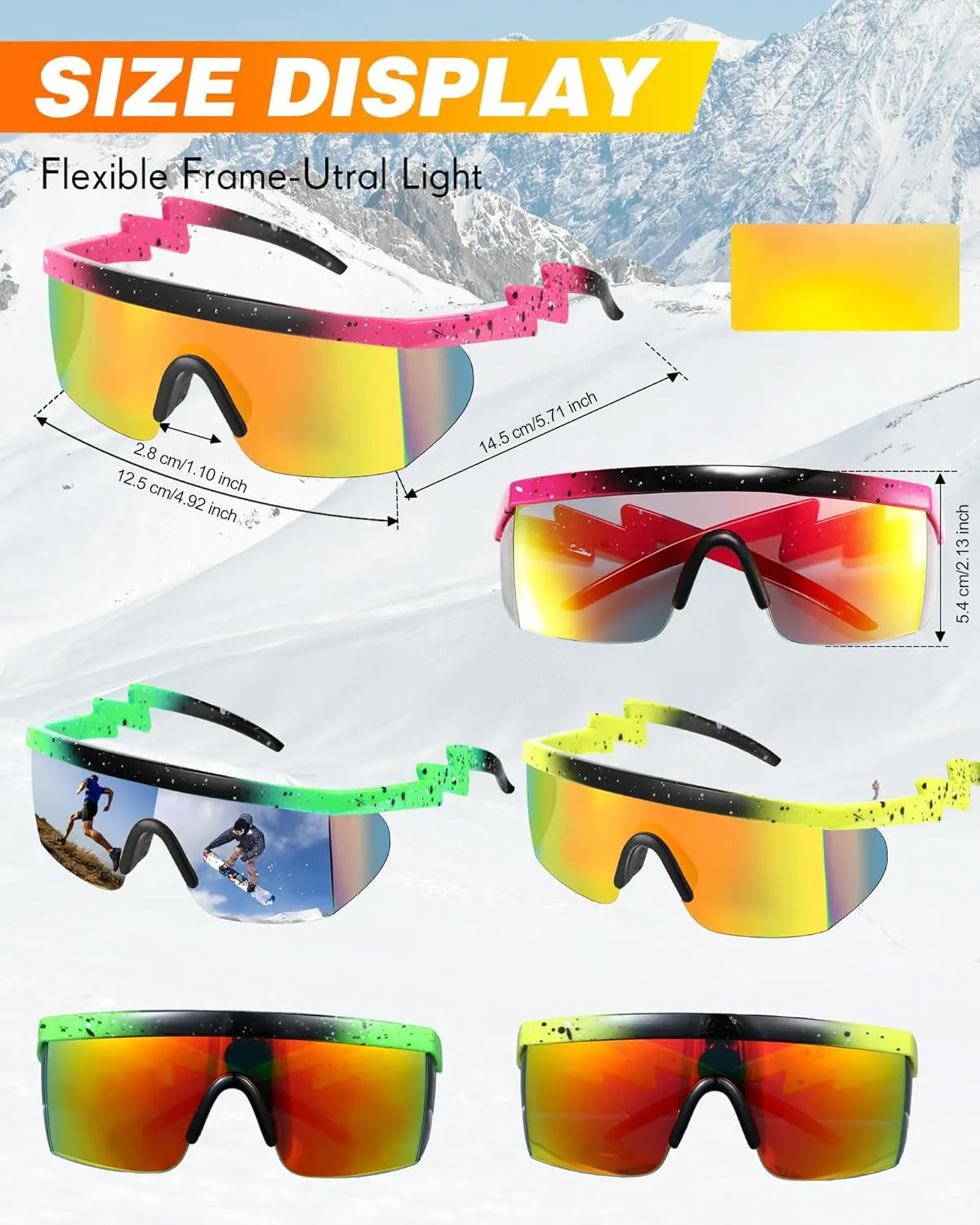 Frienda 3 Pairs Retro Semi Rimless Sunglasses 80s 90s Zigzag Sunglasses Colored Transparent Lens Glasses for Men Women