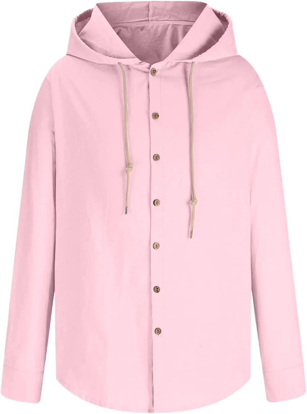 generic Mens Long Sleeve Linen Shirts Drawstring Hooded Sweatshirt Casual Fall Button Shirts Boys Trendy Streetwear Loose Fit