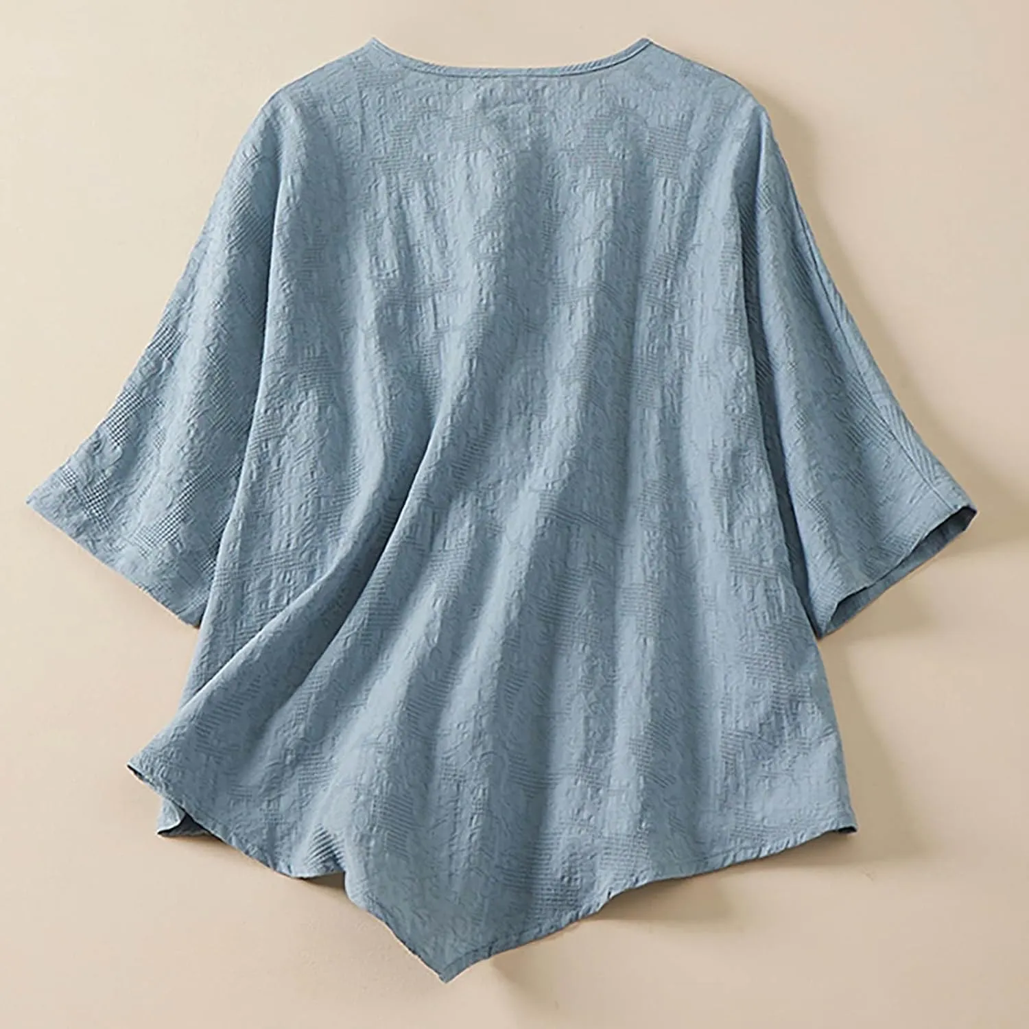 GIERIDUC Women's Cotton Linen Button Short Sleeve Shirts Flowy Summer Loose V Neck Casual Boho Embroidered Tunic Tops Blouse