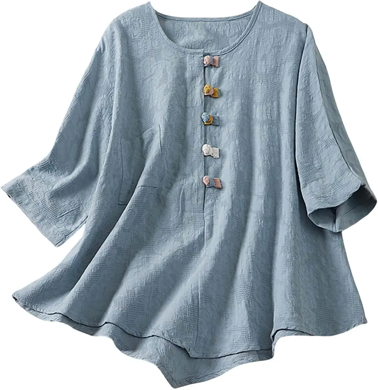 GIERIDUC Women's Cotton Linen Button Short Sleeve Shirts Flowy Summer Loose V Neck Casual Boho Embroidered Tunic Tops Blouse