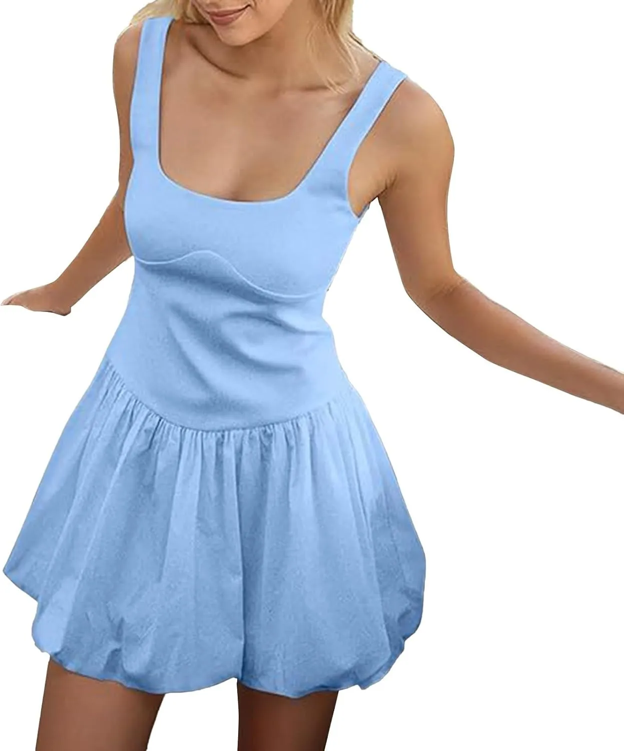 GOKKILRW Summer Dresses for Women 2025 Tennis Sports Casual Sleeveless Tank Mini Dress Going Out Square Neck Bubble Sundress
