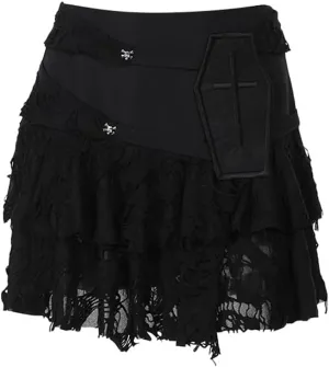 Goth Mini Skirt for Women Black Asymmetrical Punk Pleated Layered Grunge Skirts