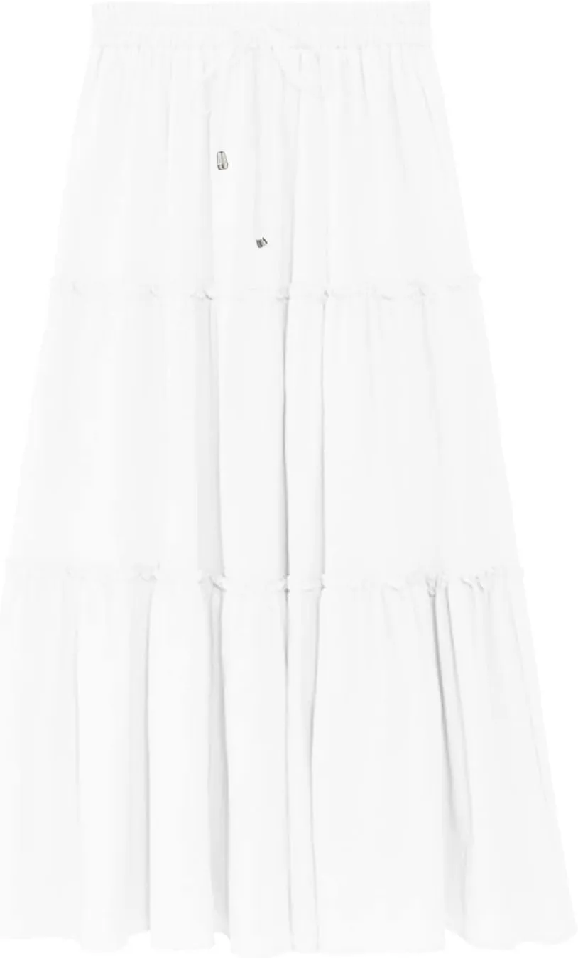 HGps8w Flowy Bohemia Skirts for Women Elastic Waist Drawstring Swing Ruched Layered Tiered Beach Casual Long Maxi Skirt