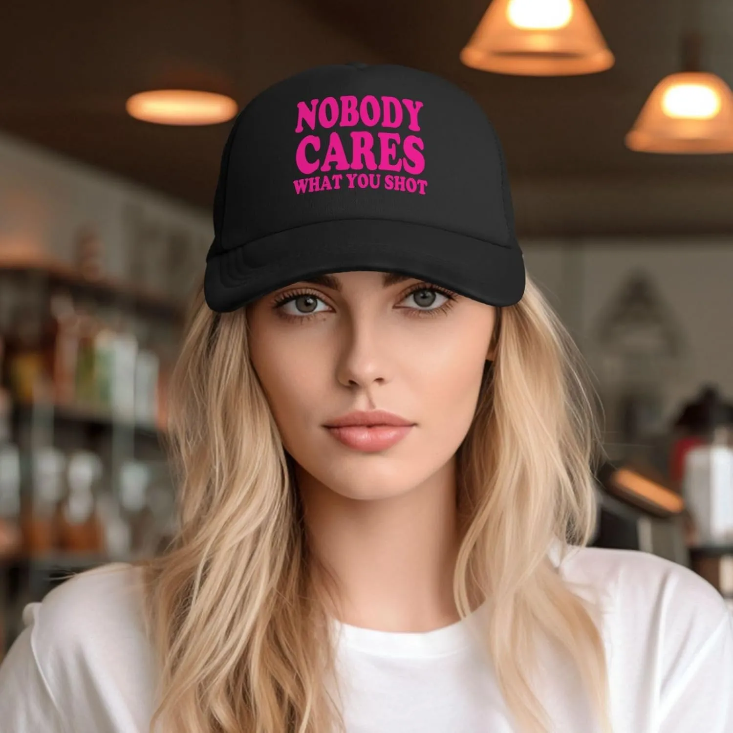 Hot Pink-Nobody Cares What You Shot Funny Trucker Hat for Men Women Adults Humor Gift Baseball Cap