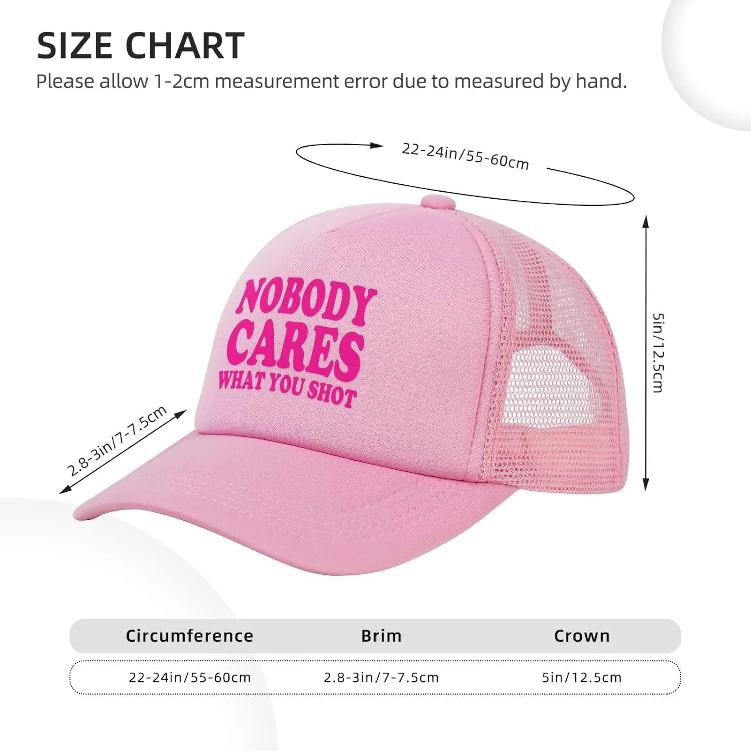 Hot Pink-Nobody Cares What You Shot Funny Trucker Hat for Men Women Adults Humor Gift Baseball Cap