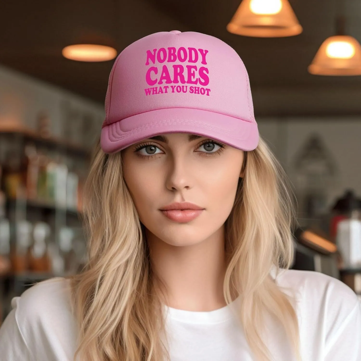 Hot Pink-Nobody Cares What You Shot Funny Trucker Hat for Men Women Adults Humor Gift Baseball Cap