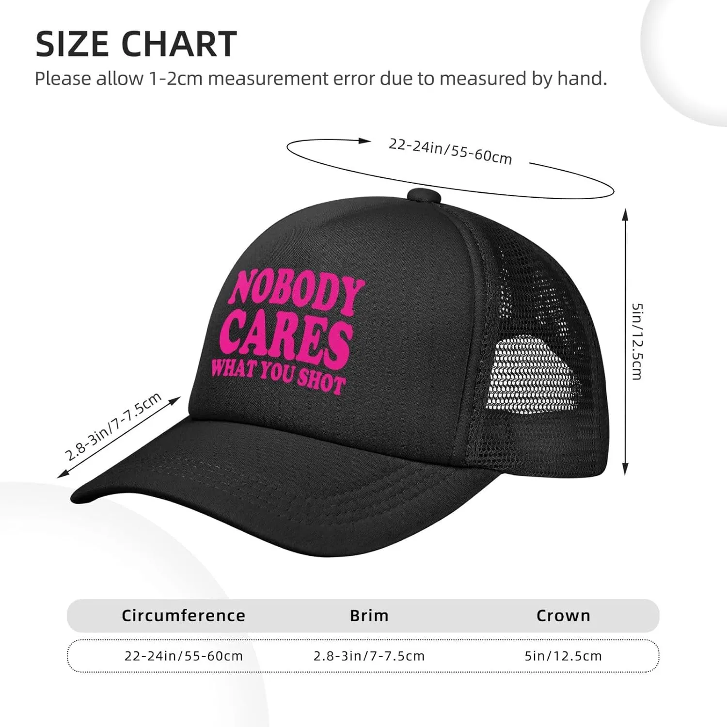 Hot Pink-Nobody Cares What You Shot Funny Trucker Hat for Men Women Adults Humor Gift Baseball Cap