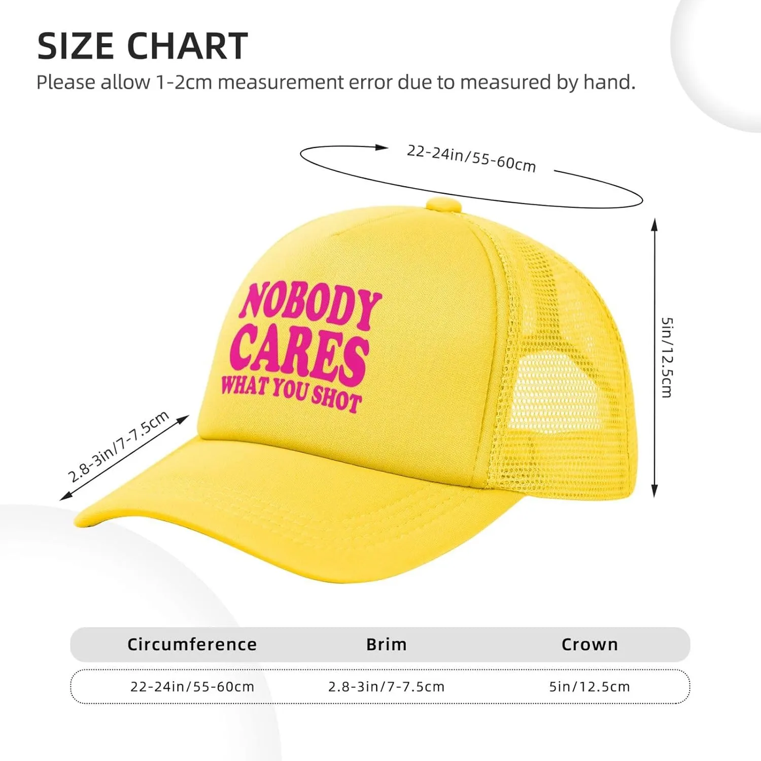 Hot Pink-Nobody Cares What You Shot Funny Trucker Hat for Men Women Adults Humor Gift Baseball Cap