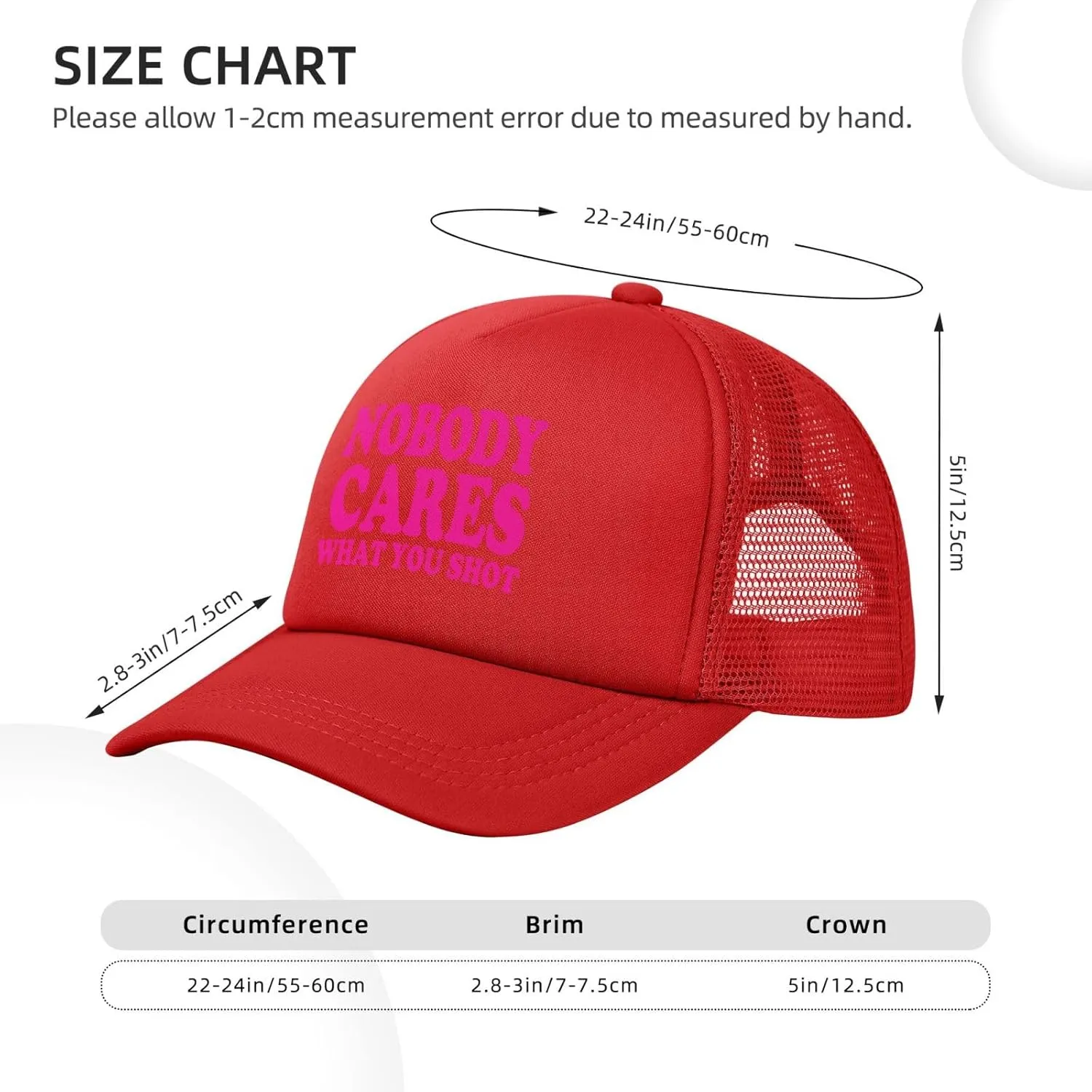 Hot Pink-Nobody Cares What You Shot Funny Trucker Hat for Men Women Adults Humor Gift Baseball Cap