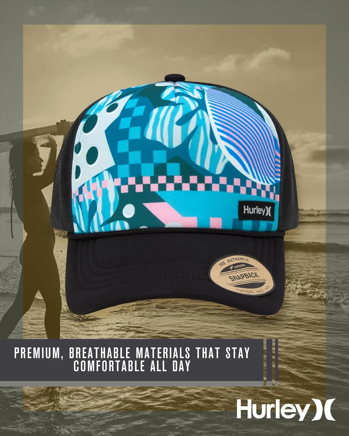 Hurley Men's Rincon Trucker Hat - Breathable Mesh Sides, Curved Bill, Adjustable Snap Closure - Trucker Hats for Men