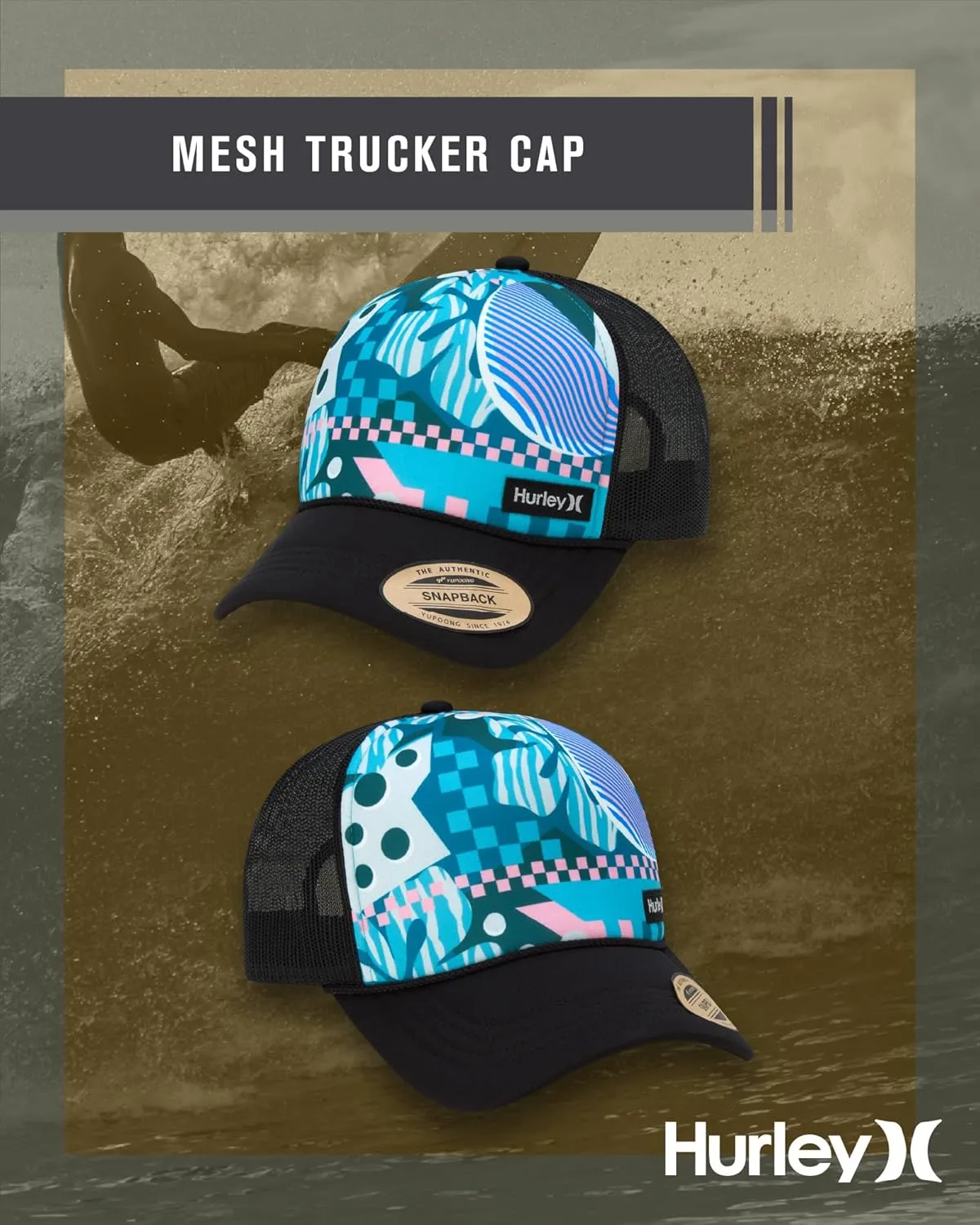 Hurley Men's Rincon Trucker Hat - Breathable Mesh Sides, Curved Bill, Adjustable Snap Closure - Trucker Hats for Men