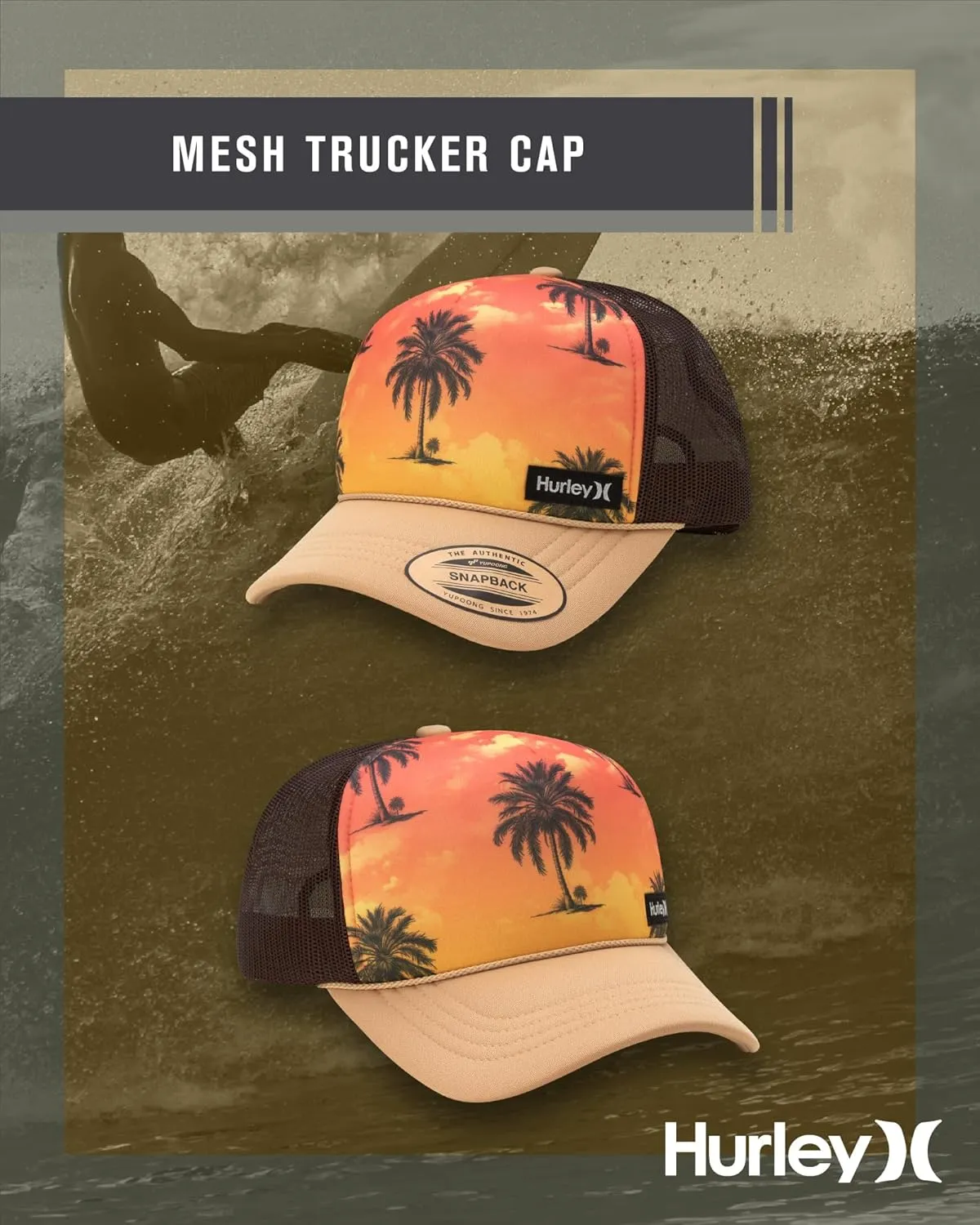 Hurley Men's Rincon Trucker Hat - Breathable Mesh Sides, Curved Bill, Adjustable Snap Closure - Trucker Hats for Men