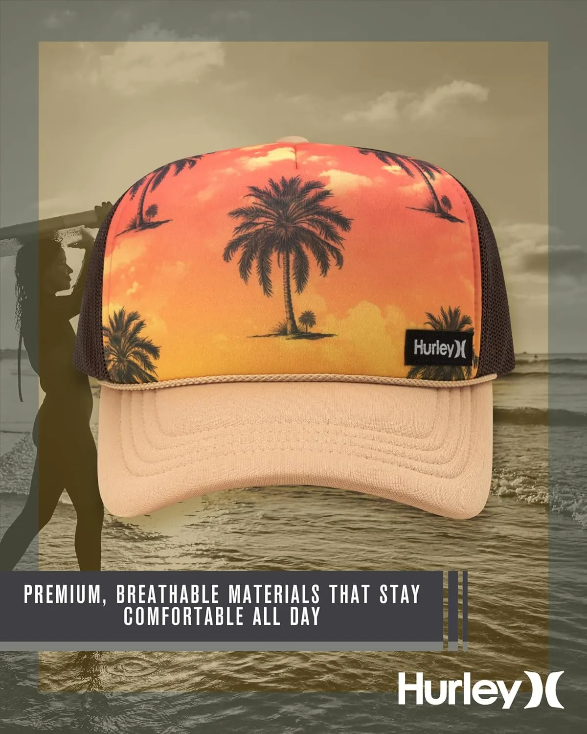 Hurley Men's Rincon Trucker Hat - Breathable Mesh Sides, Curved Bill, Adjustable Snap Closure - Trucker Hats for Men