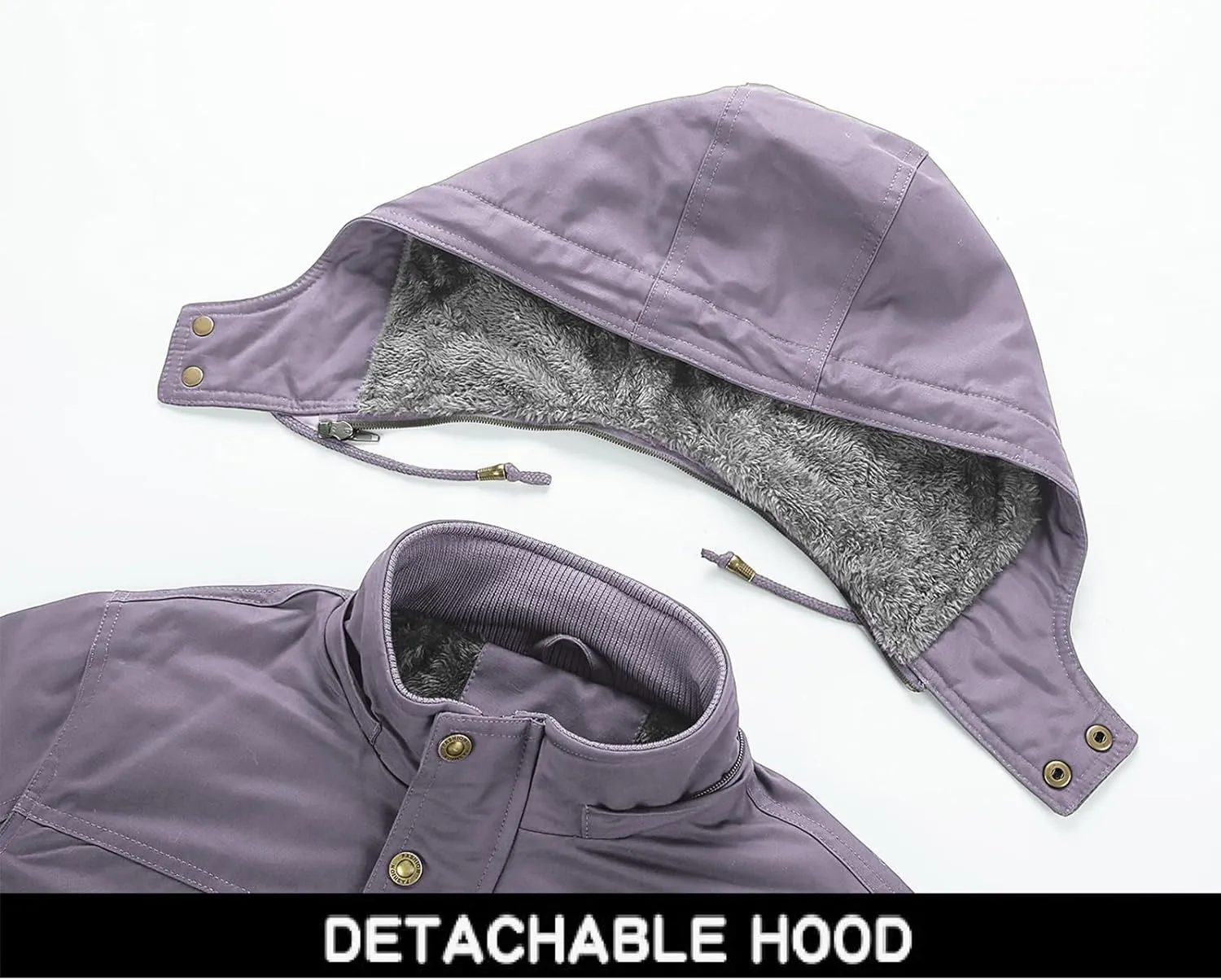 INVACHI Men's Winter Jacket Cotton Military Jackets Fleece Lined Thick Work Coats Warm Cargo Jackets with Hooded Pockets