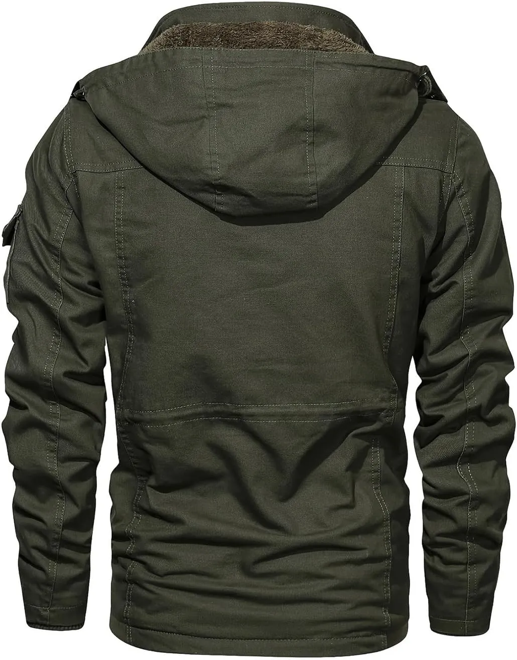 INVACHI Men's Winter Jacket Cotton Military Jackets Fleece Lined Thick Work Coats Warm Cargo Jackets with Hooded Pockets