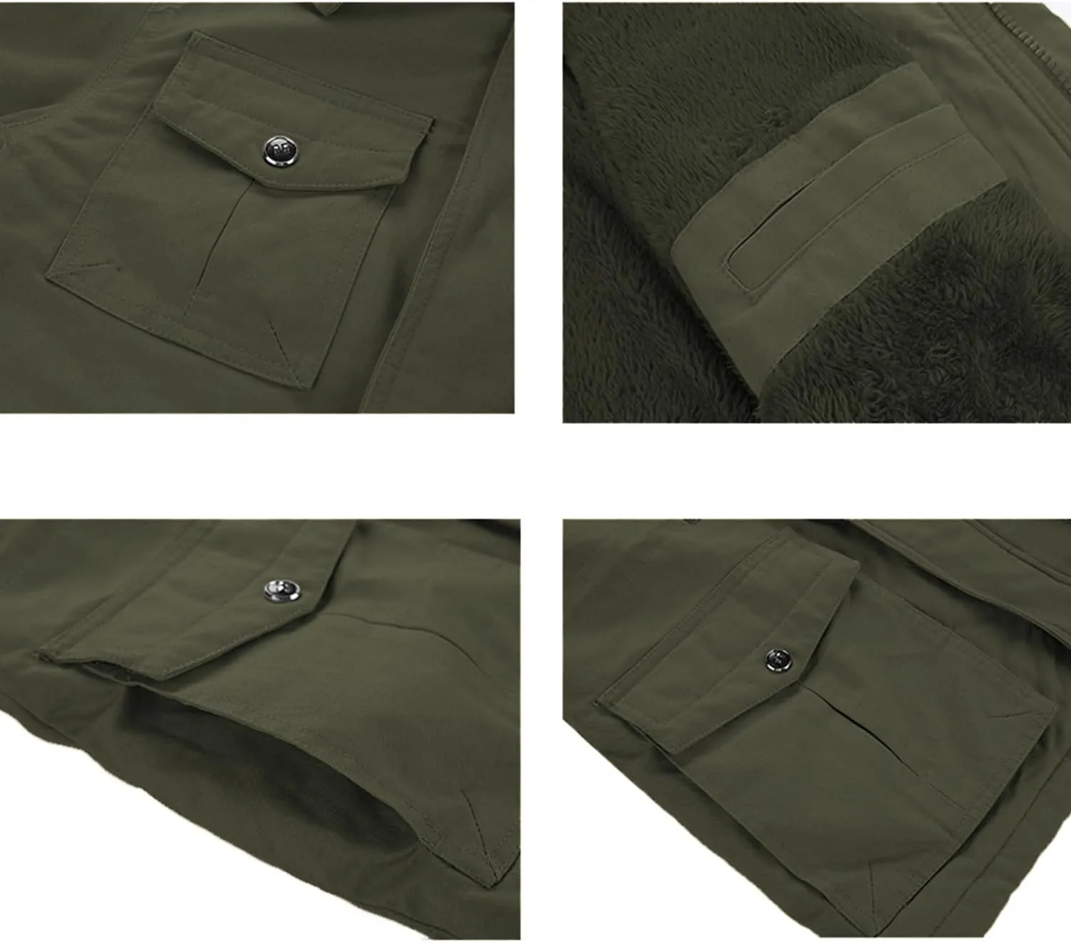 INVACHI Men's Winter Jacket Cotton Military Jackets Fleece Lined Thick Work Coats Warm Cargo Jackets with Hooded Pockets