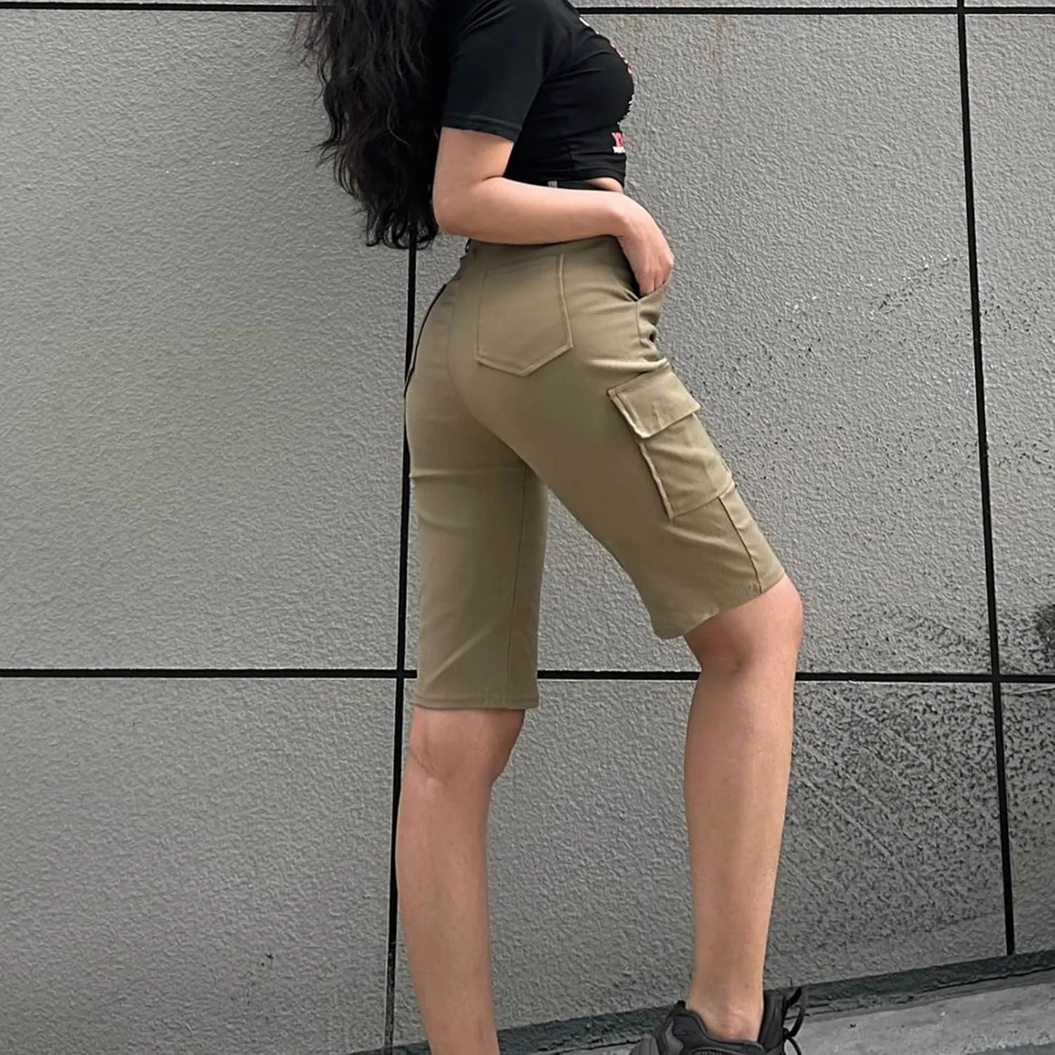 Jean Shorts for Women Trendy High Waisted Stretchy Denim Cargo Shorts Belted Summer Outdoor Wide Straight Leg Shorts