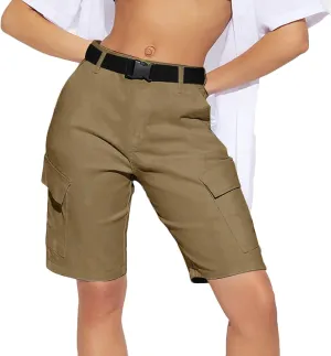 Jean Shorts for Women Trendy High Waisted Stretchy Denim Cargo Shorts Belted Summer Outdoor Wide Straight Leg Shorts