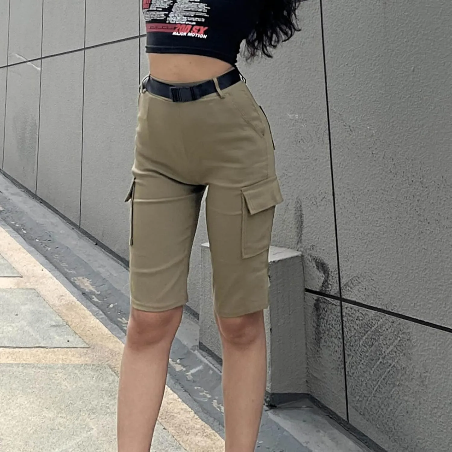 Jean Shorts for Women Trendy High Waisted Stretchy Denim Cargo Shorts Belted Summer Outdoor Wide Straight Leg Shorts