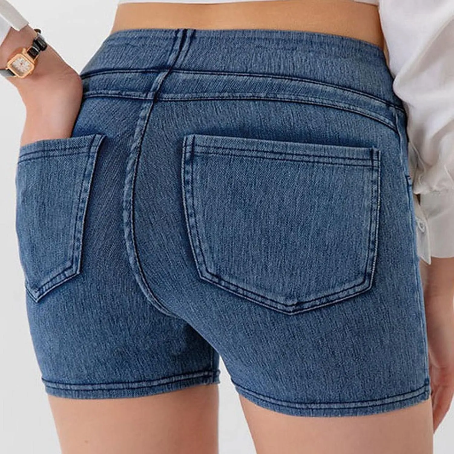 Jean Shorts Womens High Waisted Stretchy Tummy Control Denim Pull On Shorts Skinny Butt Lifting Jorts with Pockets
