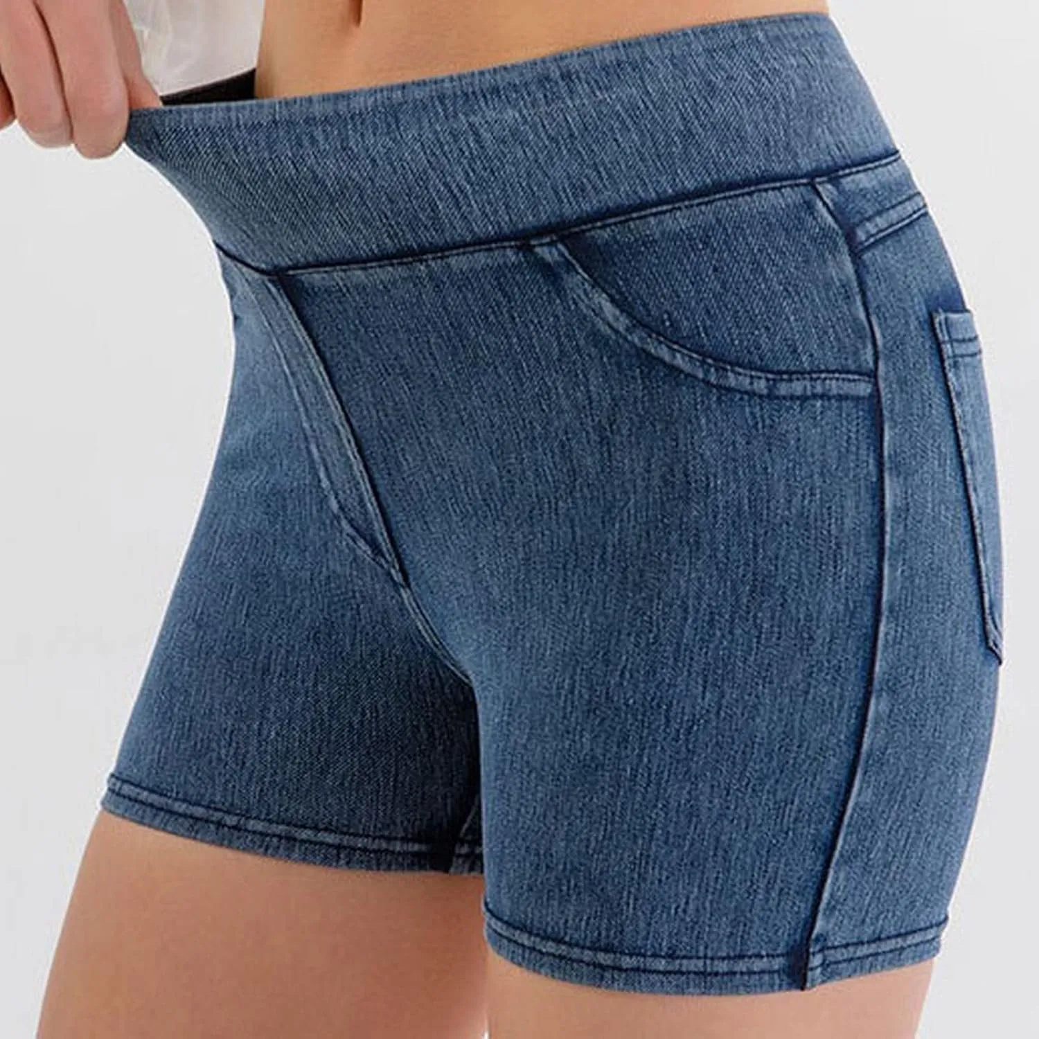 Jean Shorts Womens High Waisted Stretchy Tummy Control Denim Pull On Shorts Skinny Butt Lifting Jorts with Pockets