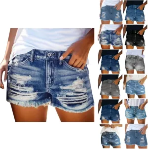 Jeans Shorts for Women High WAIS 2024 Summer Ripped High Waisted Denim Shorts Stretchy Cuffed Hem Jean Shorts