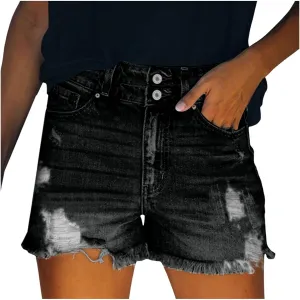 Jeans Shorts for Women High WAIS 2024 Summer Ripped High Waisted Denim Shorts Stretchy Cuffed Hem Jean Shorts