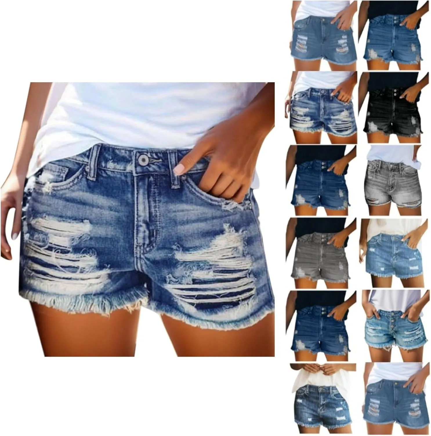 Jeans Shorts for Women High WAIS 2024 Summer Ripped High Waisted Denim Shorts Stretchy Cuffed Hem Jean Shorts