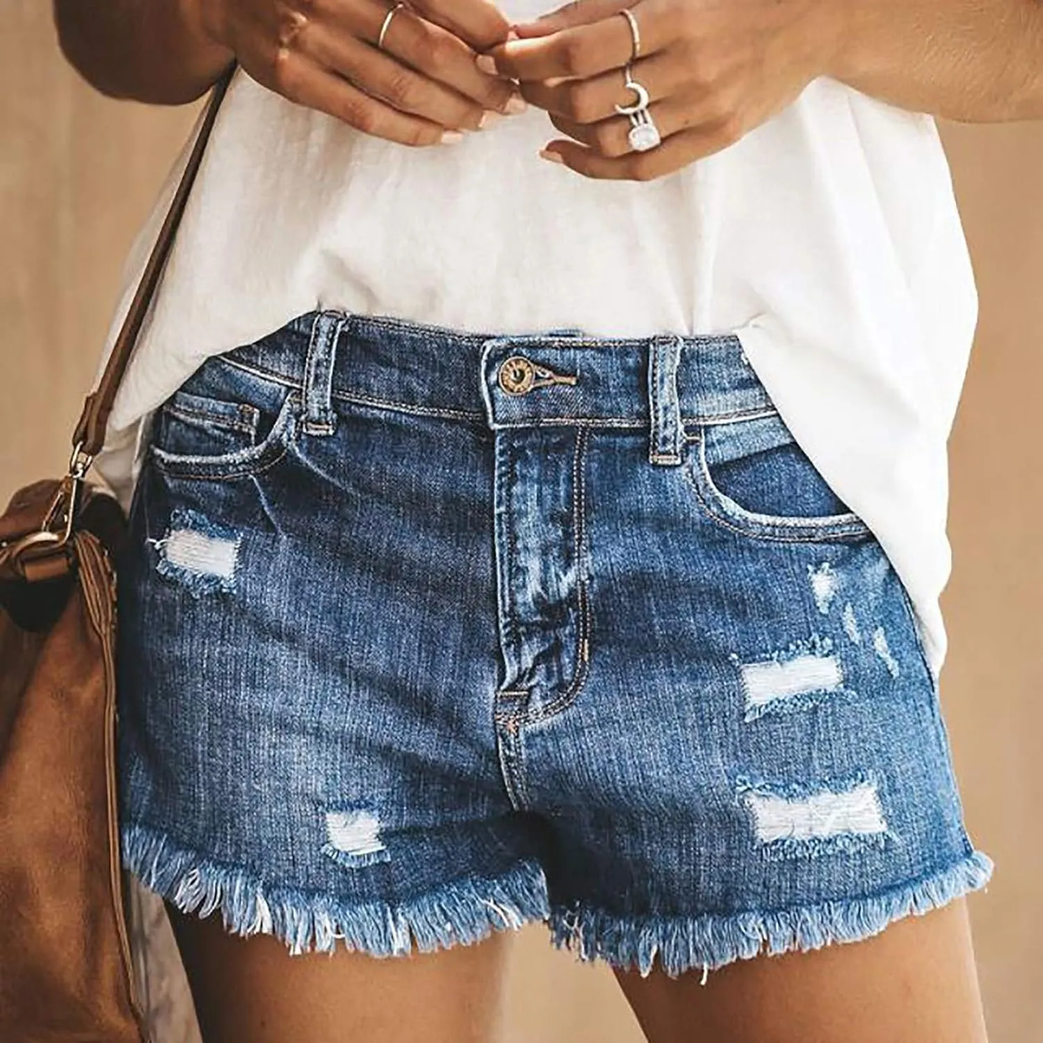 Jeans Shorts for Women High WAIS 2024 Summer Ripped High Waisted Denim Shorts Stretchy Cuffed Hem Jean Shorts