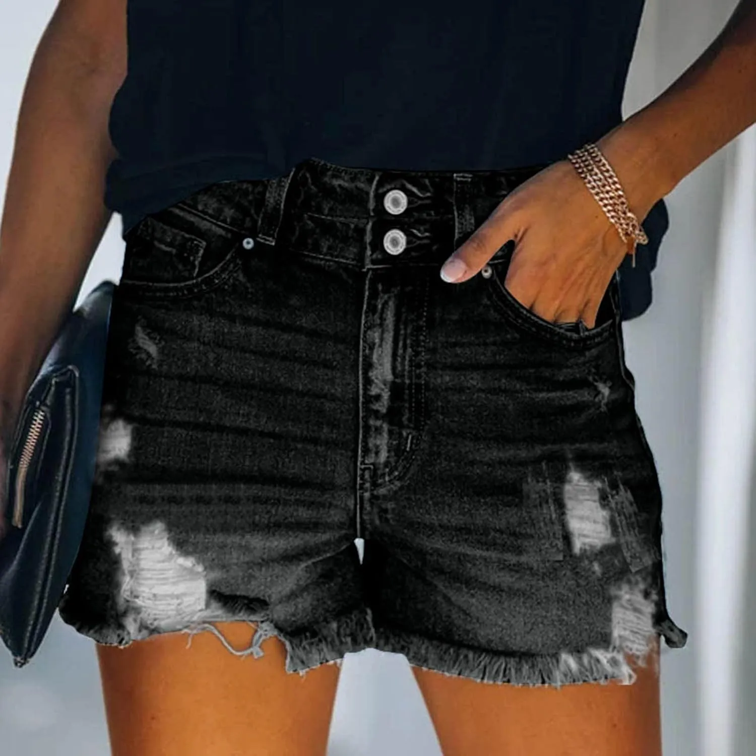 Jeans Shorts for Women High WAIS 2024 Summer Ripped High Waisted Denim Shorts Stretchy Cuffed Hem Jean Shorts