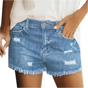 Jeans Shorts for Women High WAIS 2024 Summer Ripped High Waisted Denim Shorts Stretchy Cuffed Hem Jean Shorts