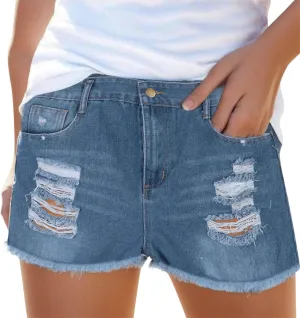 Jeans Shorts for Women High WAIS 2024 Summer Ripped High Waisted Denim Shorts Stretchy Cuffed Hem Jean Shorts