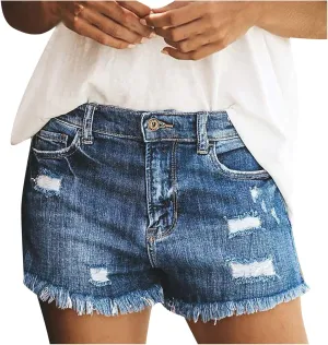 Jeans Shorts for Women High WAIS 2024 Summer Ripped High Waisted Denim Shorts Stretchy Cuffed Hem Jean Shorts